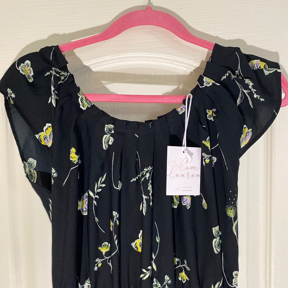 LAUREN CONRAD TIE FLOWY BLACK/FLORAL DRESS